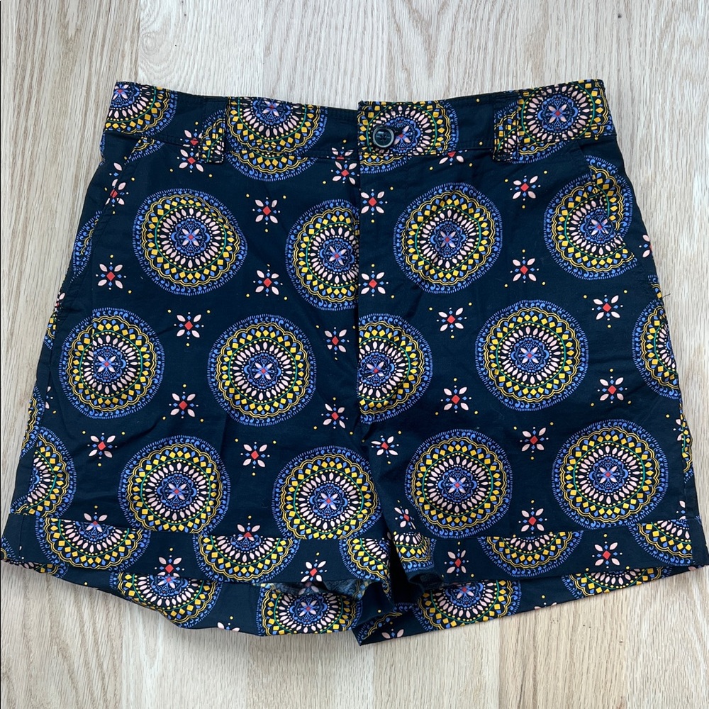 Anthropologie Black and Yellow Patterned High Waist Shorts